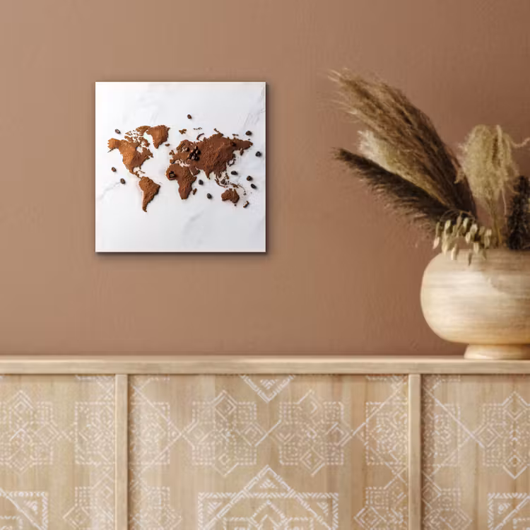Wereldkaart - Koffie - Marmer aluminium wit klein -sfeer4