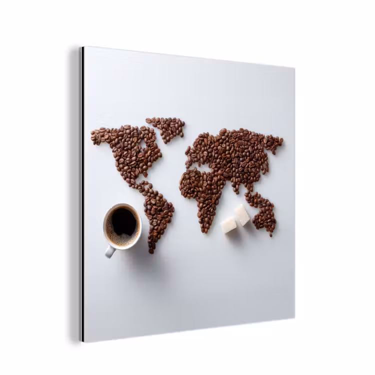 Wereldkaart - Koffiebonen - Suikerklontjes aluminium wit klein -3d