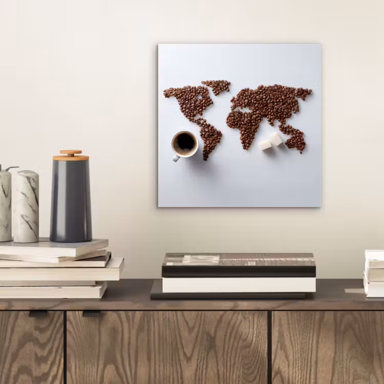 Wereldkaart - Koffiebonen - Suikerklontjes aluminium wit klein -sfeer1
