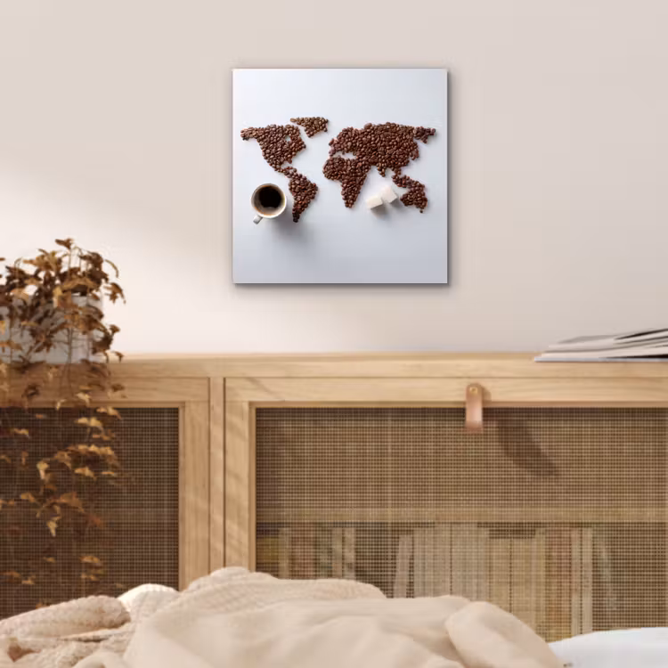 Wereldkaart - Koffiebonen - Suikerklontjes aluminium wit klein -sfeer3