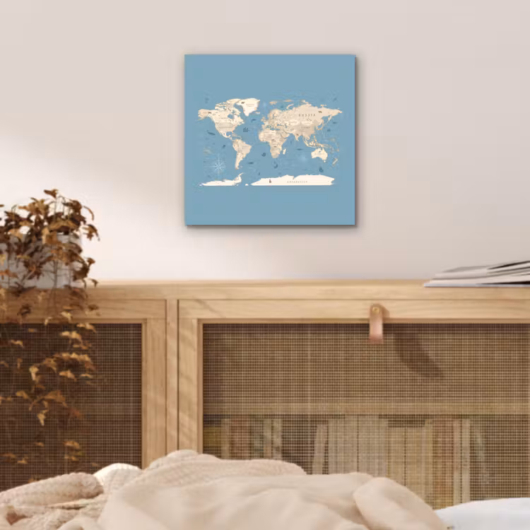 Wereldkaart - Oceaan - Realistisch - Blauw aluminium wit klein -sfeer3