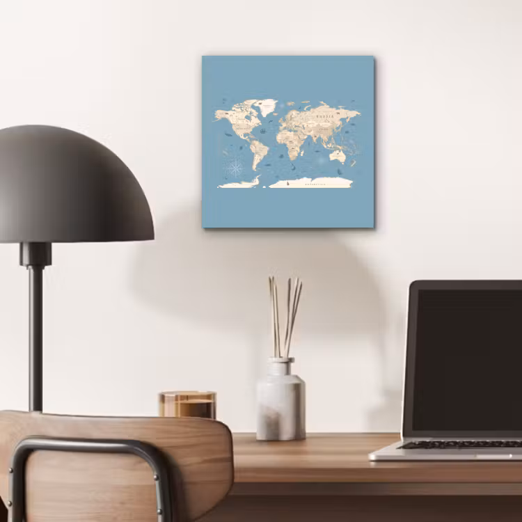 Wereldkaart - Oceaan - Realistisch - Blauw aluminium wit klein -sfeer5