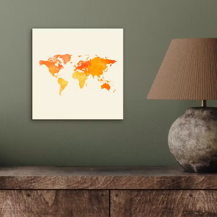 Wereldkaart - Oranje - Kleurrijk aluminium wit klein -sfeer2