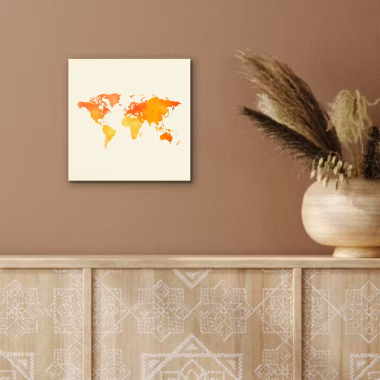 Wereldkaart - Oranje - Kleurrijk aluminium wit klein -sfeer4