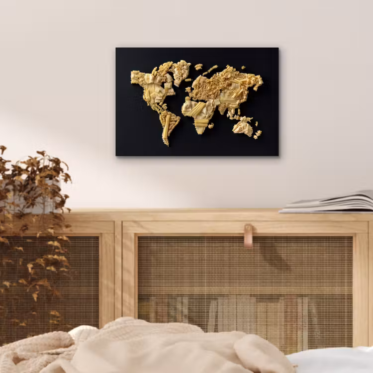 Wereldkaart - Pasta - Zwart aluminium wit klein -sfeer3