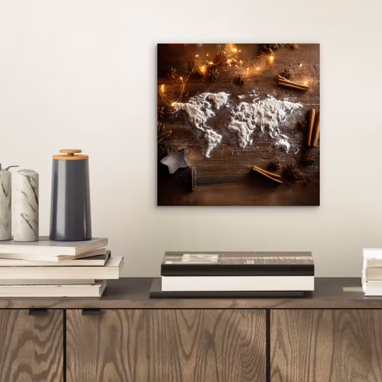 Wereldkaart - Poedersuiker - Hout aluminium wit klein -sfeer1