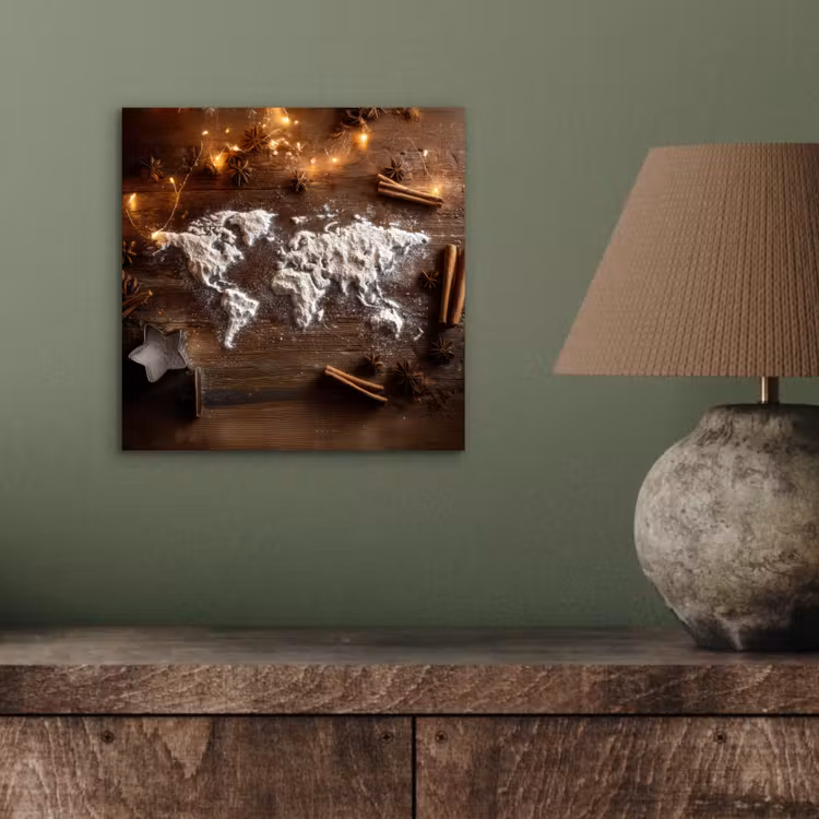 Wereldkaart - Poedersuiker - Hout aluminium wit klein -sfeer2