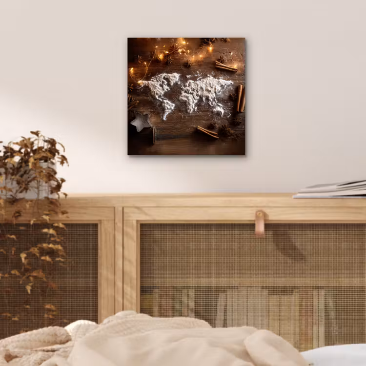 Wereldkaart - Poedersuiker - Hout aluminium wit klein -sfeer3