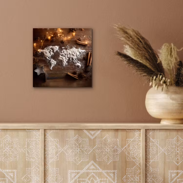 Wereldkaart - Poedersuiker - Hout aluminium wit klein -sfeer4