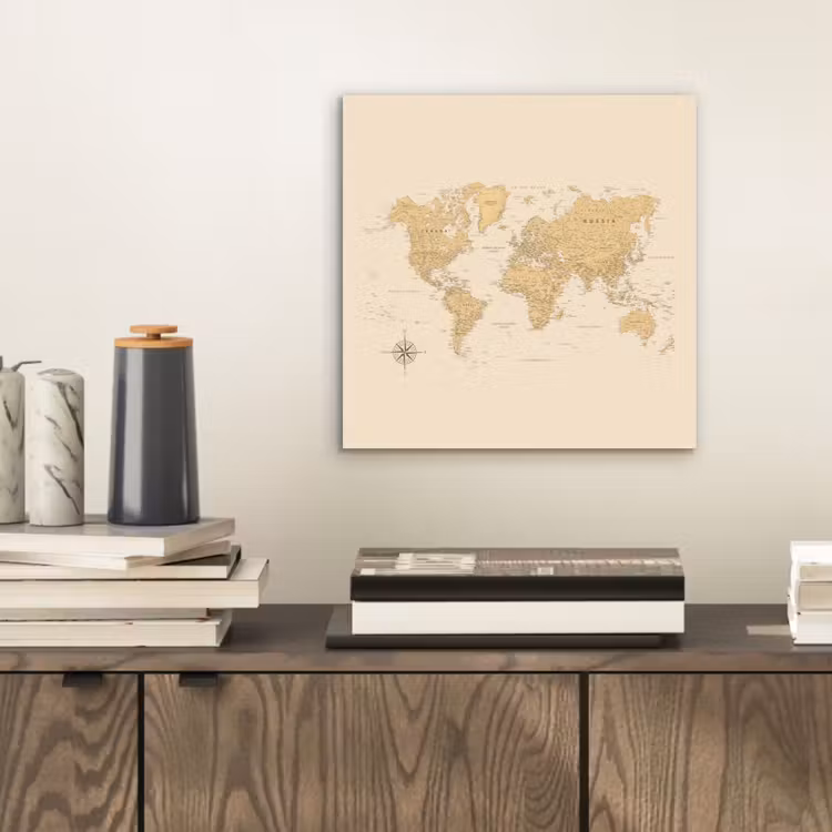 Wereldkaart - Realistisch - Beige aluminium wit klein -sfeer1
