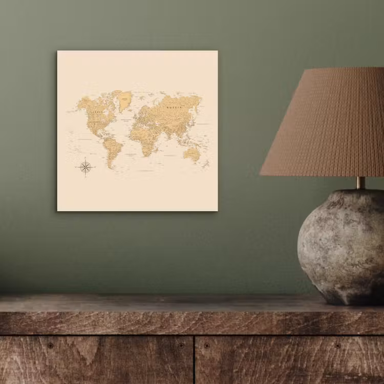Wereldkaart - Realistisch - Beige aluminium wit klein -sfeer2