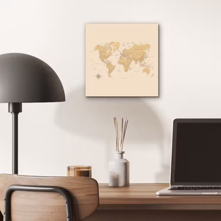 Wereldkaart - Realistisch - Beige aluminium wit klein -sfeer5
