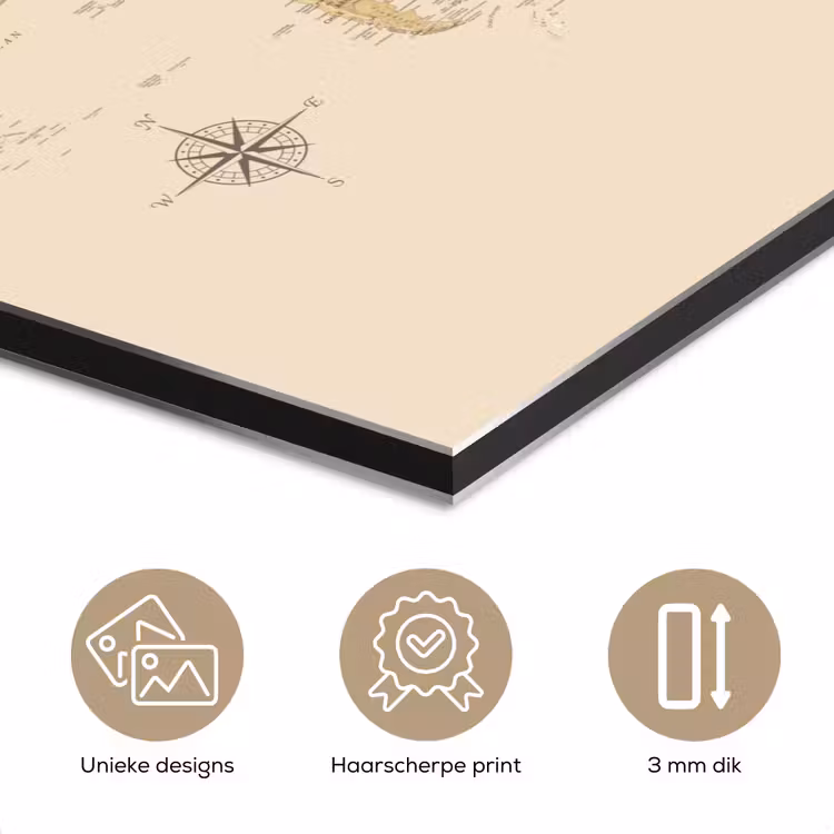 Wereldkaart - Realistisch - Beige aluminium wit klein -closeup_NL