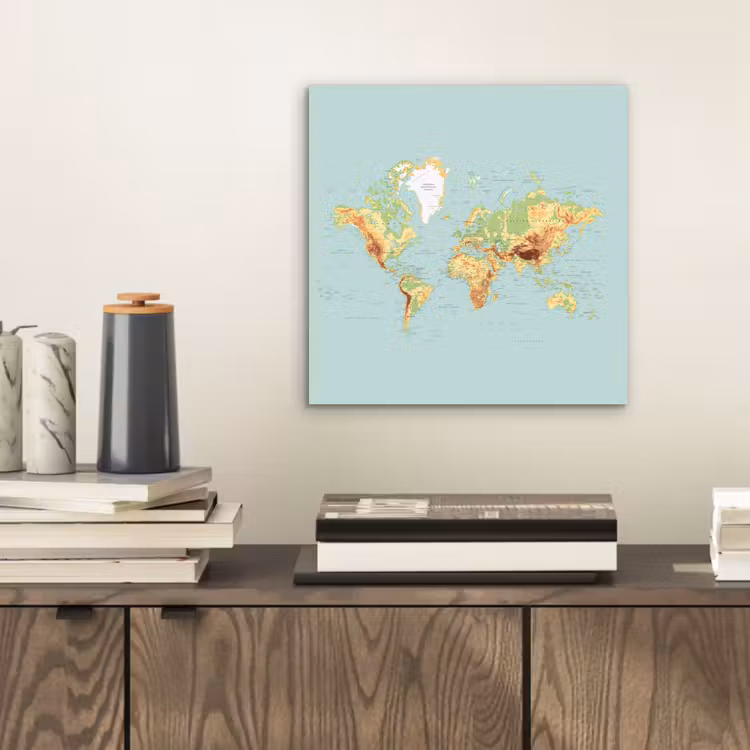 Wereldkaart - Realistisch - Blauw aluminium wit klein -sfeer1