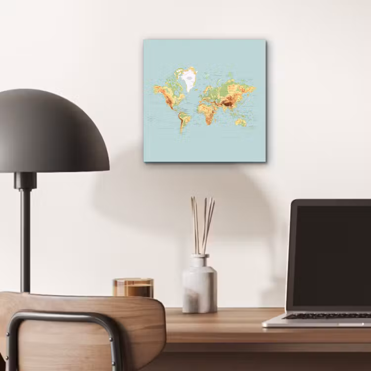 Wereldkaart - Realistisch - Blauw aluminium wit klein -sfeer5