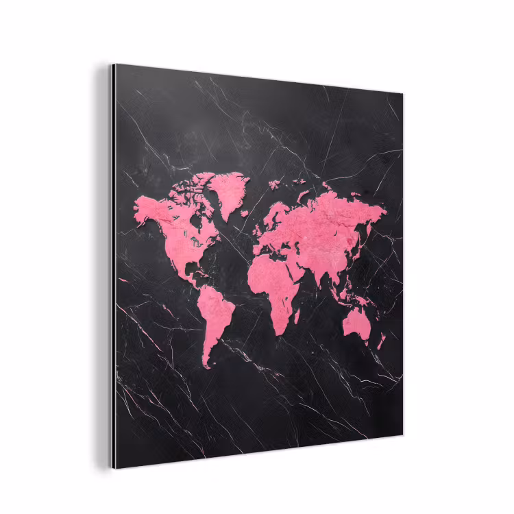 Wereldkaart - Roze - Marmer aluminium wit klein -3d