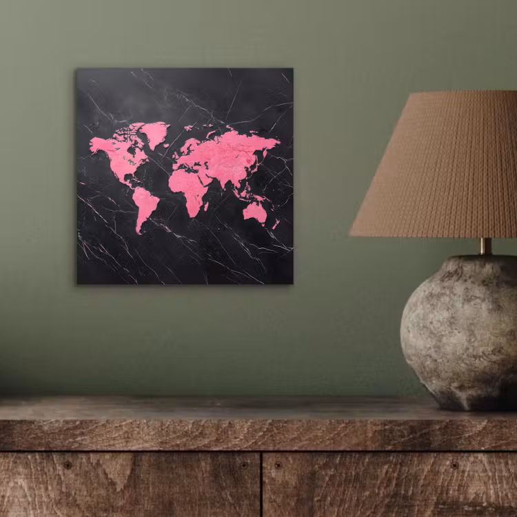 Wereldkaart - Roze - Marmer aluminium wit klein -sfeer2