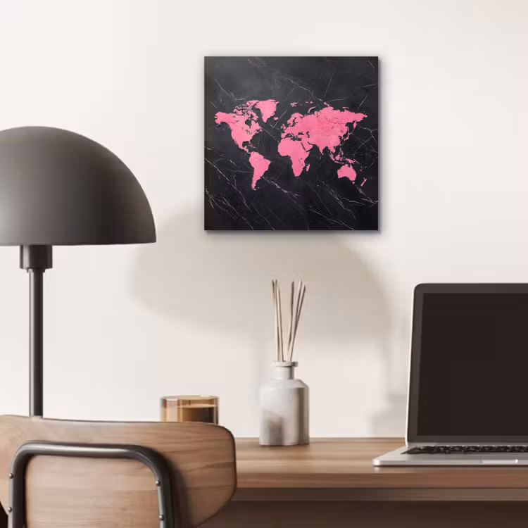 Wereldkaart - Roze - Marmer aluminium wit klein -sfeer5