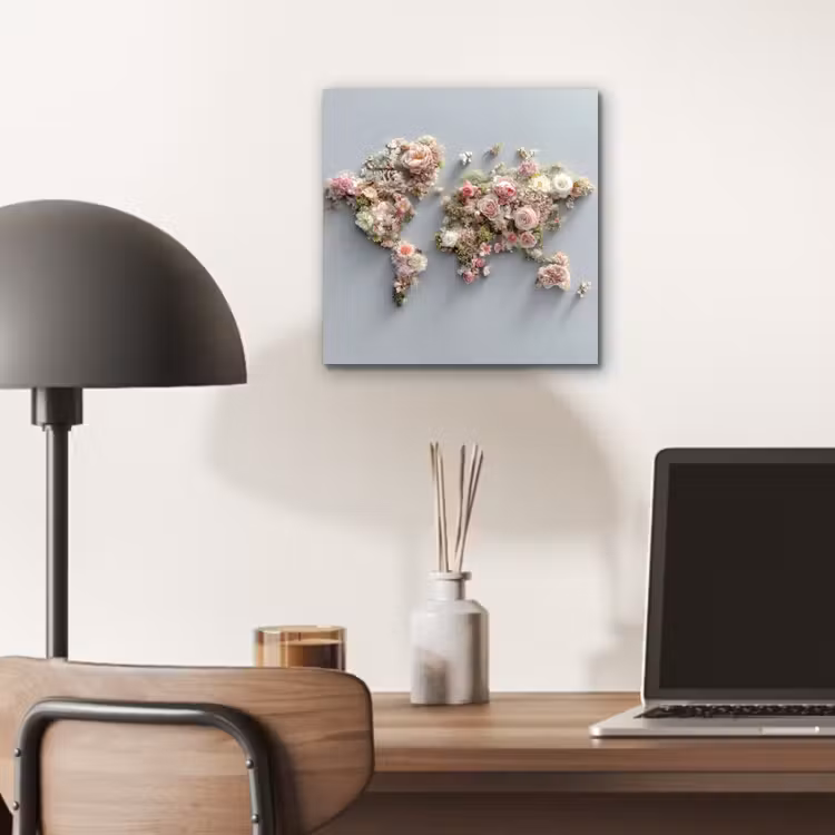 Wereldkaart - Rozen - Roze aluminium wit klein -sfeer5