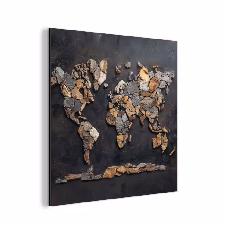 Wereldkaart - Stenen - Realistisch aluminium wit klein -3d