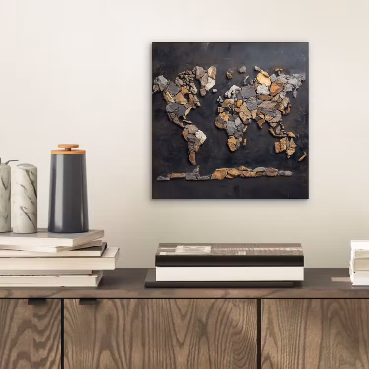 Wereldkaart - Stenen - Realistisch aluminium wit klein -sfeer1