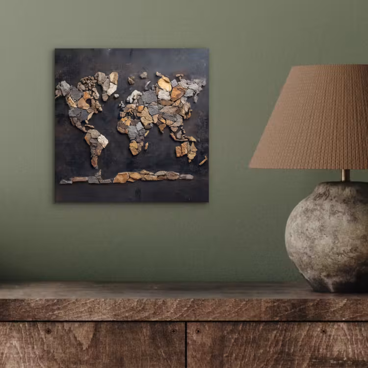 Wereldkaart - Stenen - Realistisch aluminium wit klein -sfeer2