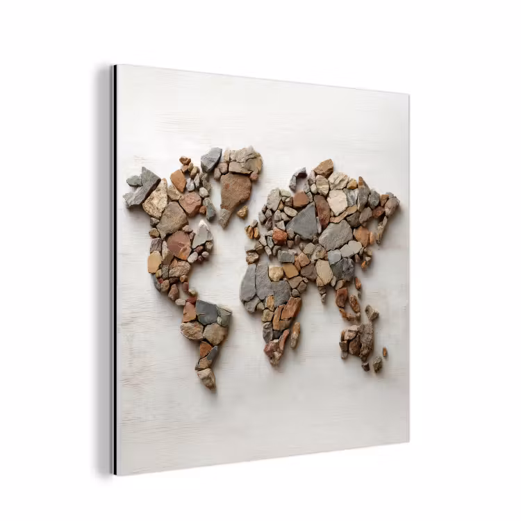 Wereldkaart - Stenen - Wit aluminium wit klein -3d