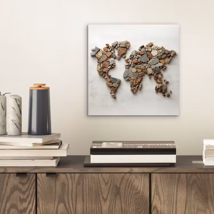 Wereldkaart - Stenen - Wit aluminium wit klein -sfeer1