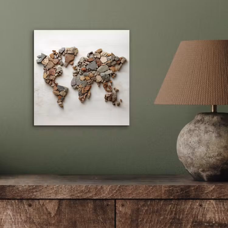 Wereldkaart - Stenen - Wit aluminium wit klein -sfeer2