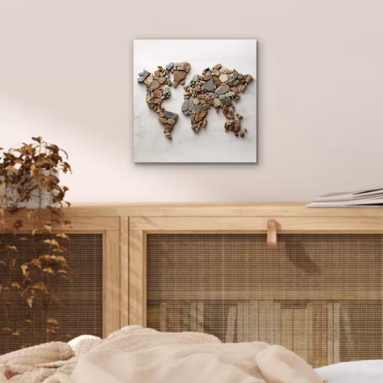 Wereldkaart - Stenen - Wit aluminium wit klein -sfeer3