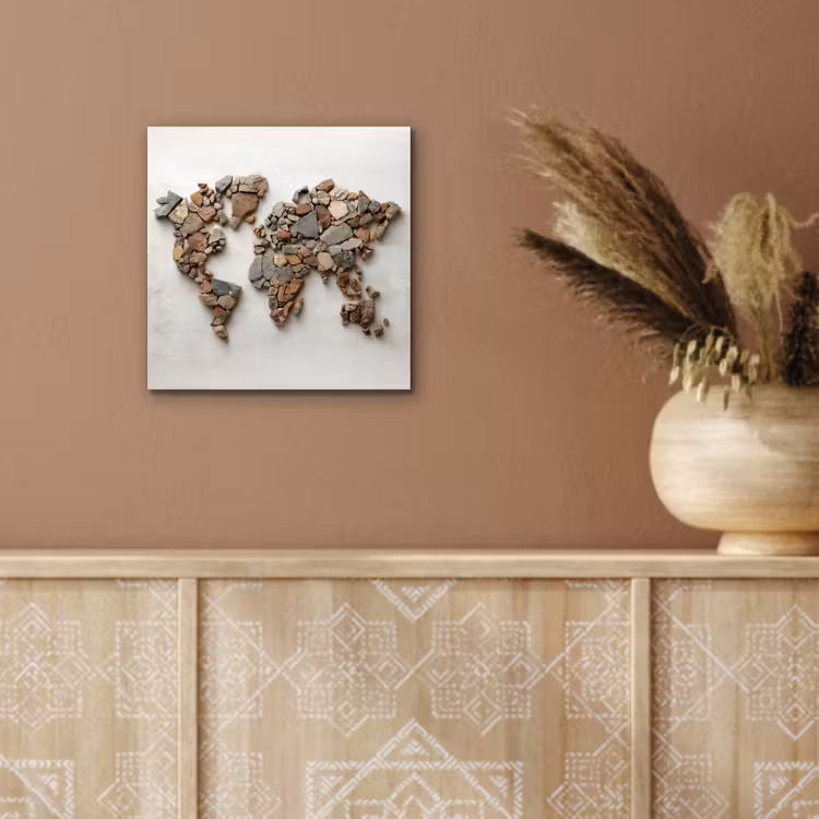 Wereldkaart - Stenen - Wit aluminium wit klein -sfeer4