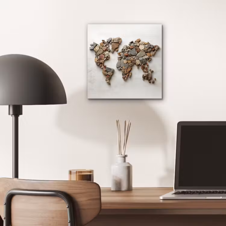 Wereldkaart - Stenen - Wit aluminium wit klein -sfeer5