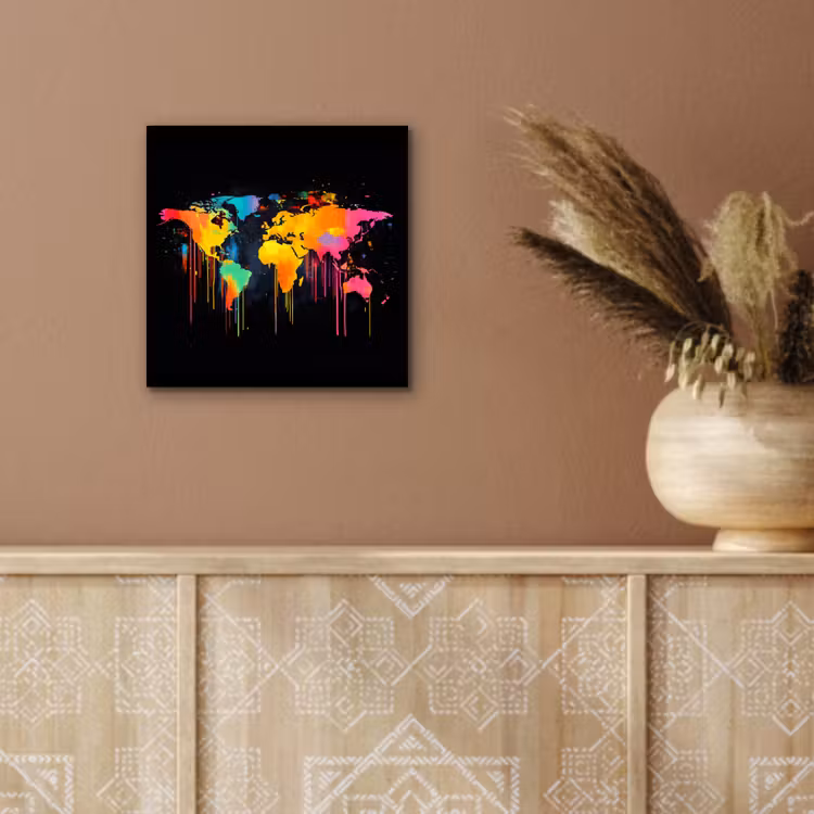 Wereldkaart - Verf - Kleurrijk - Graffiti - Wereld aluminium wit klein -sfeer4