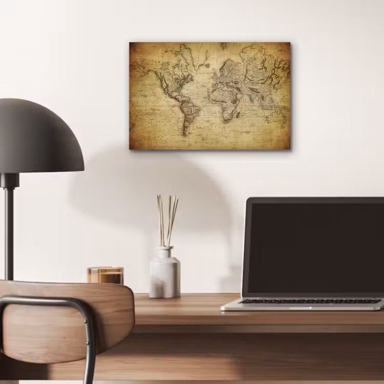 Wereldkaart - Vintage - Antiek - Bruin - Papier aluminium wit klein -sfeer5