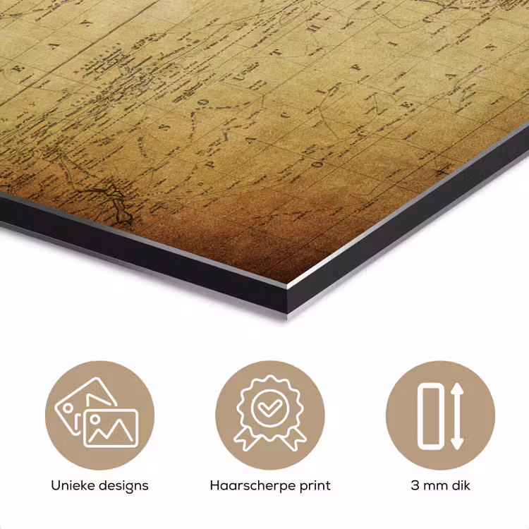 Wereldkaart - Vintage - Antiek - Bruin - Papier aluminium wit klein -closeup_NL