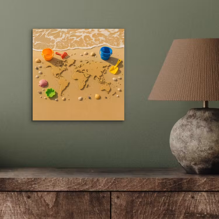 Wereldkaart - Zand - Kleurrijk - Zomer aluminium wit klein -sfeer2