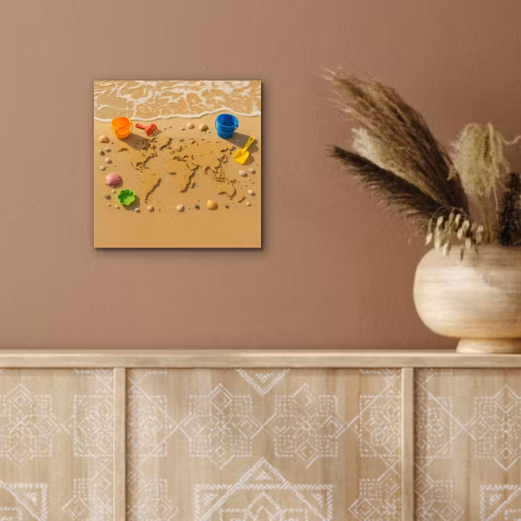 Wereldkaart - Zand - Kleurrijk - Zomer aluminium wit klein -sfeer4