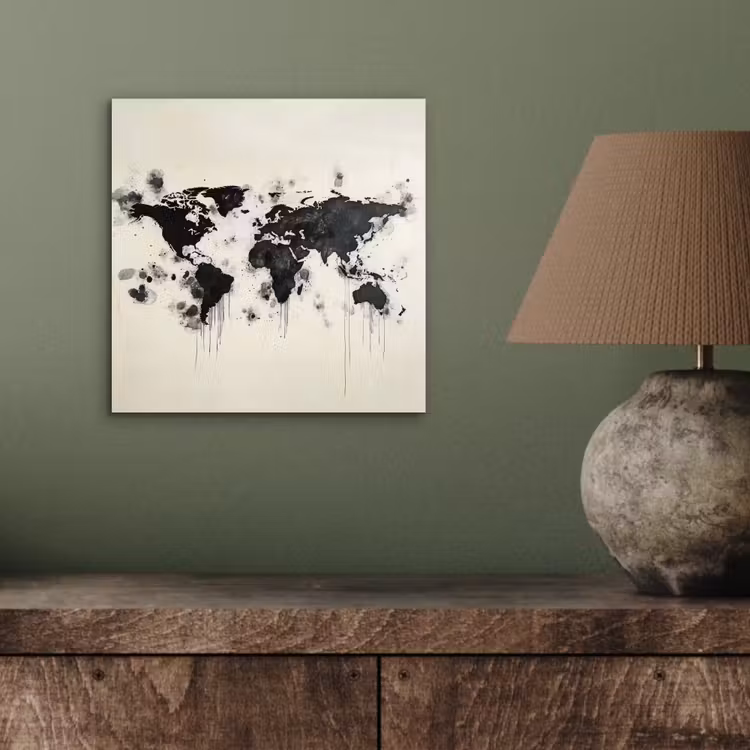Wereldkaart - Zwart - Inkt aluminium wit klein -sfeer2