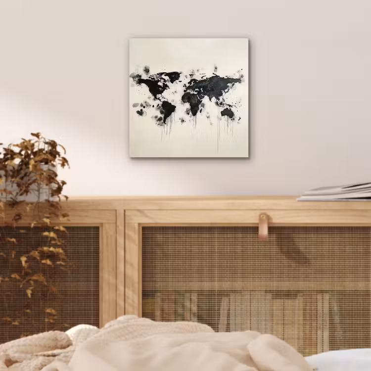 Wereldkaart - Zwart - Inkt aluminium wit klein -sfeer3
