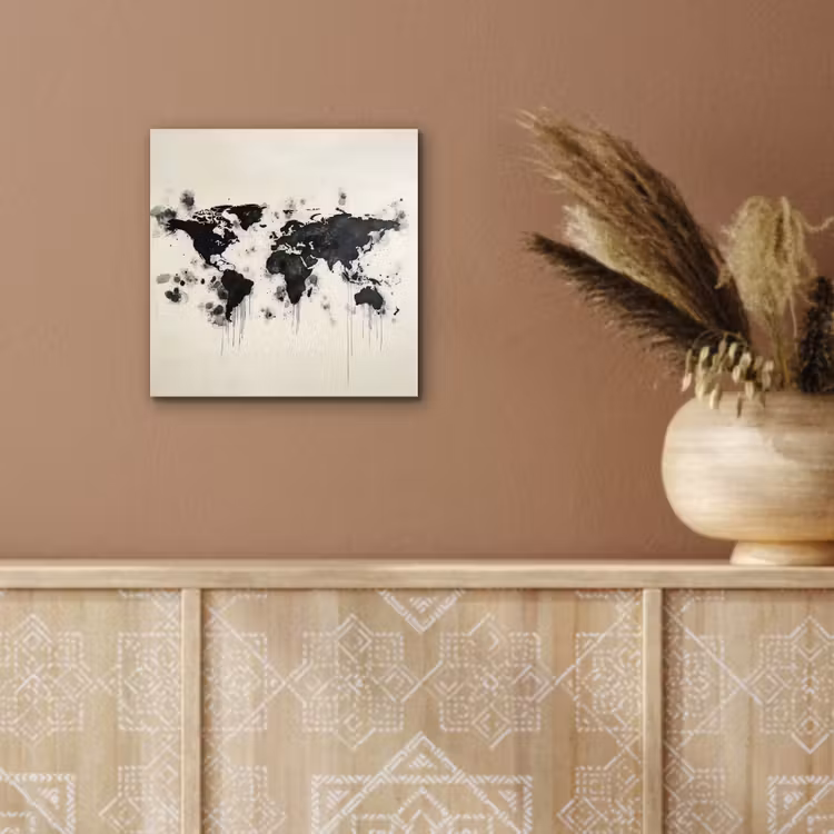 Wereldkaart - Zwart - Inkt aluminium wit klein -sfeer4