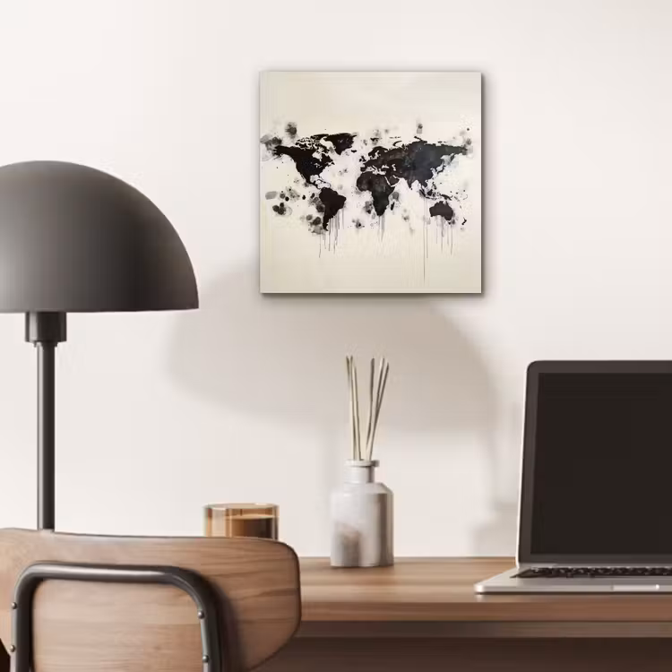 Wereldkaart - Zwart - Inkt aluminium wit klein -sfeer5