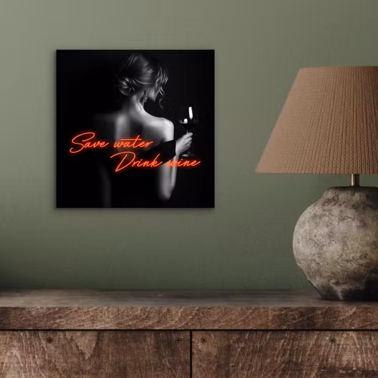 Wijn - Vrouw - Neon - Quote aluminium wit klein -sfeer2