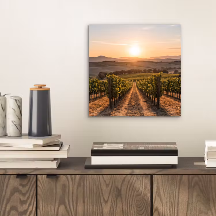 Wijngaard - Zonsondergang - Landschap aluminium wit klein -sfeer1