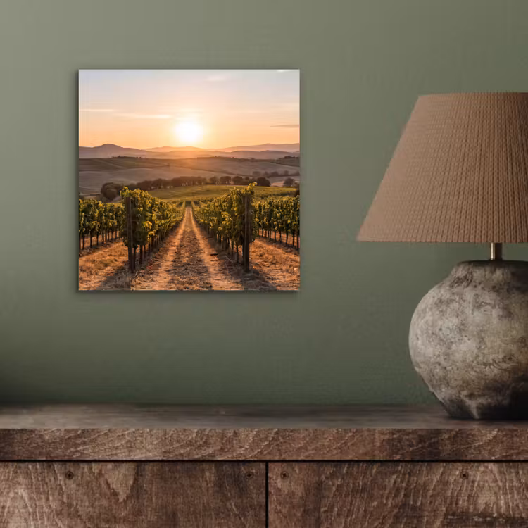 Wijngaard - Zonsondergang - Landschap aluminium wit klein -sfeer2