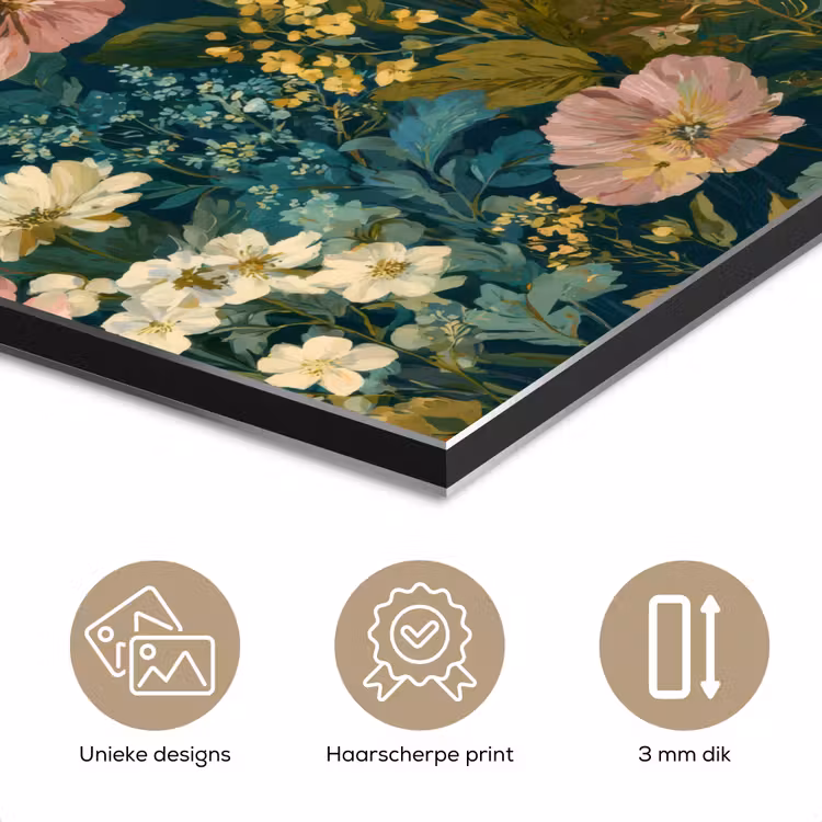 Wilde bloemen - Botanisch - Patroon - Roze - Romantisch aluminium wit klein 46 -closeup_NL