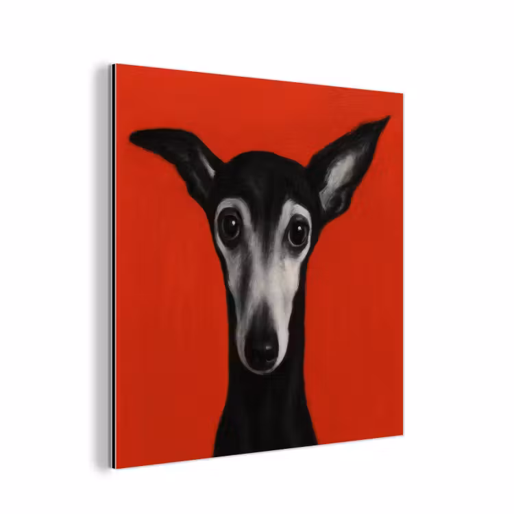 Windhond - Minimalistisch - Rood aluminium wit klein -3d
