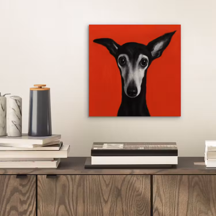 Windhond - Minimalistisch - Rood aluminium wit klein -sfeer1