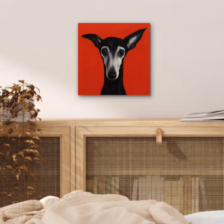 Windhond - Minimalistisch - Rood aluminium wit klein -sfeer3