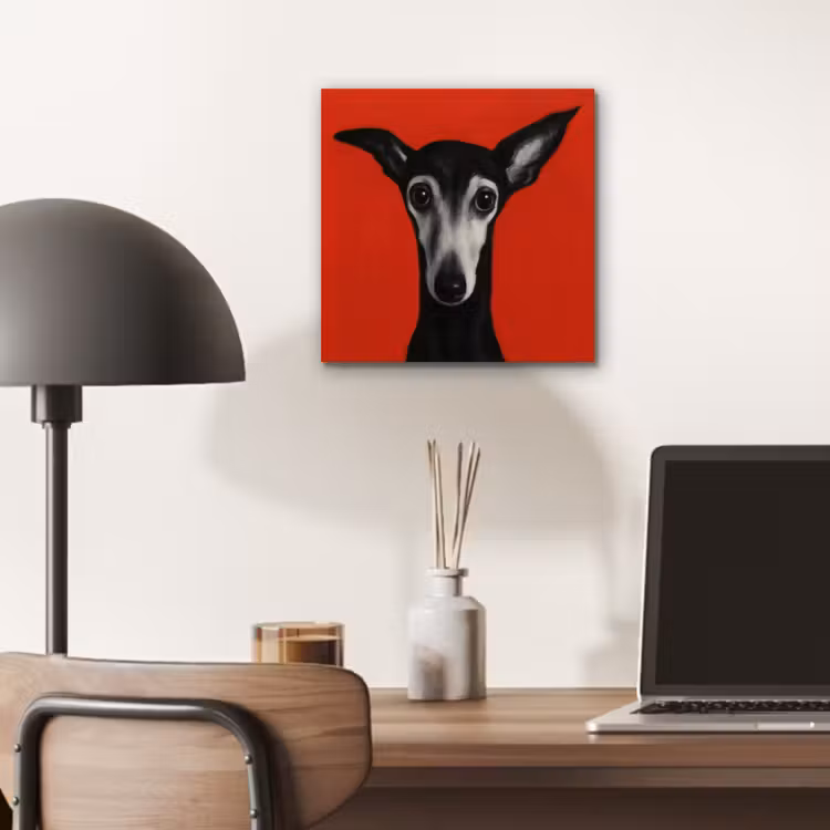 Windhond - Minimalistisch - Rood aluminium wit klein -sfeer5