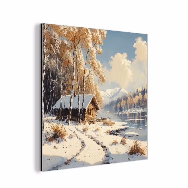 Winter - Sneeuw - Huis - Natuur aluminium wit klein -3d
